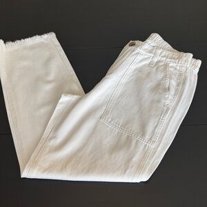 Aerie White Frayed Hem Trousers